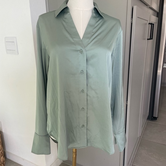 H&M Tops - H&M Satin Button-Down Blouse – Sage Green (Size Small)